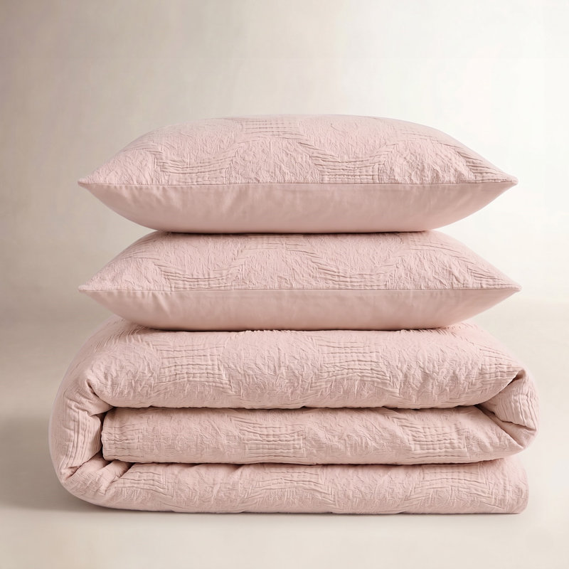 Superior Tanta Cotton Blend Medium Weight Textured Modern Geometric Pattern Coverlet, King Coverlet, Blush