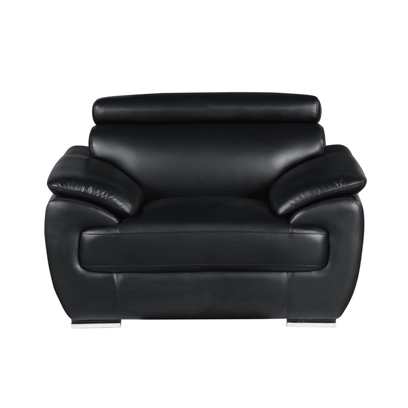 Fauteuil club en cuir véritable Daye, Noir, noir, noir, noir