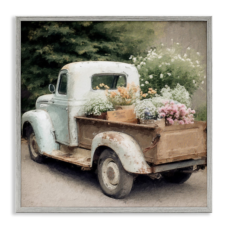 «Country Florals In Truck On», impression sur toile, H 24 po x l 24 po x P 1,5 po, Estampe numérique Farmhouse