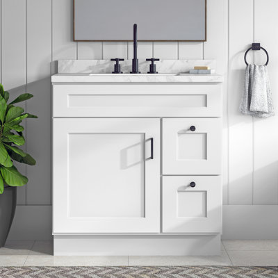 Ready-to-Assemble Solid Wood Shaker 30" Bathroom Vanity Base Cabinet Only – Countertop Not Included