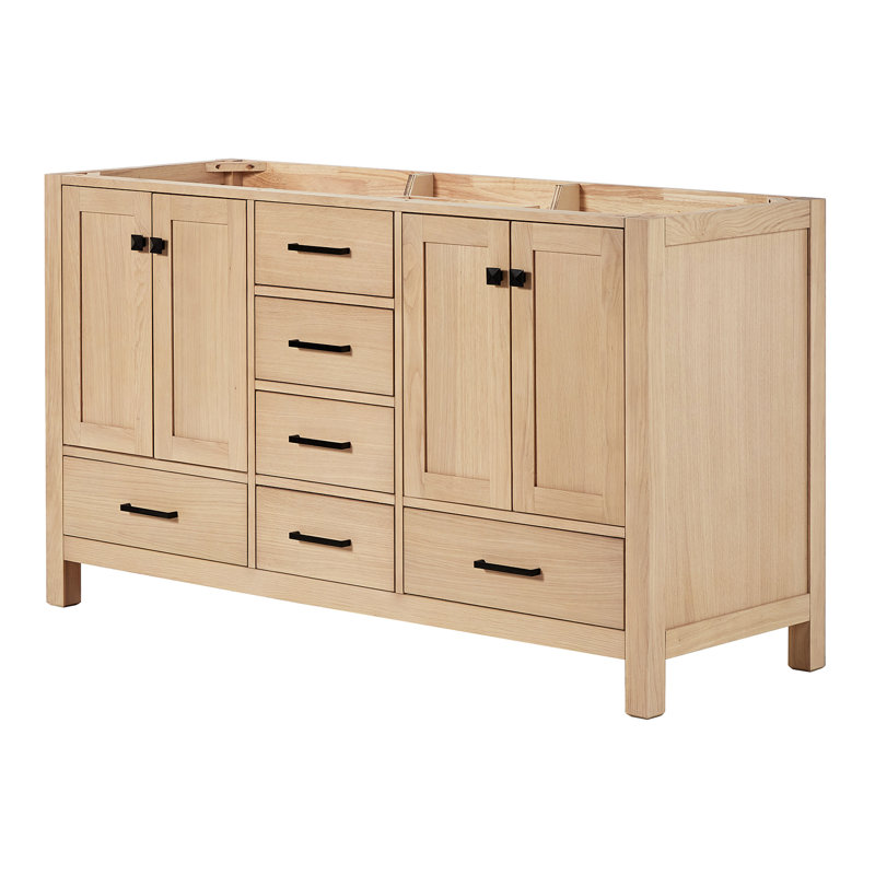 Cambridge 60'' W Double Bathroom Vanity Base, Oak, Matte Black