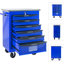 Chariot à outils 6 tiroirs pour le garage, chariot roulant en métal avec roues, noir et bleu, verrouillage par clé, chariot multifonctionnel à roulement, tiroirs verrouillables avec rangement bleu, surface en acier lisse