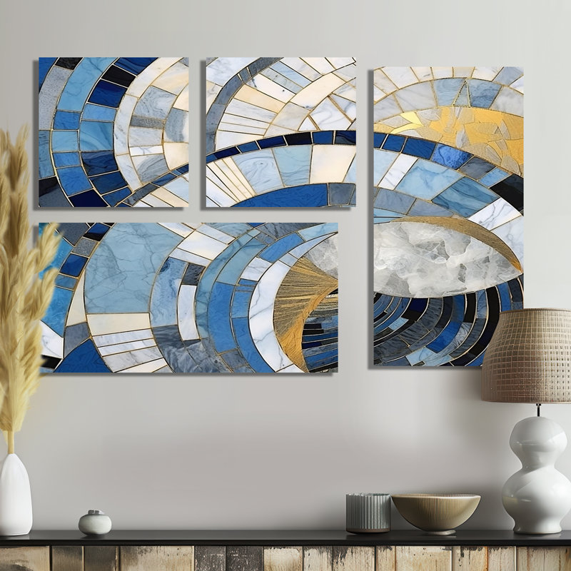 Gold Constructing Blue Realms I - Art moderne, impressions sur toile 4 pièces, Toile tendue, Ne s’applique pas