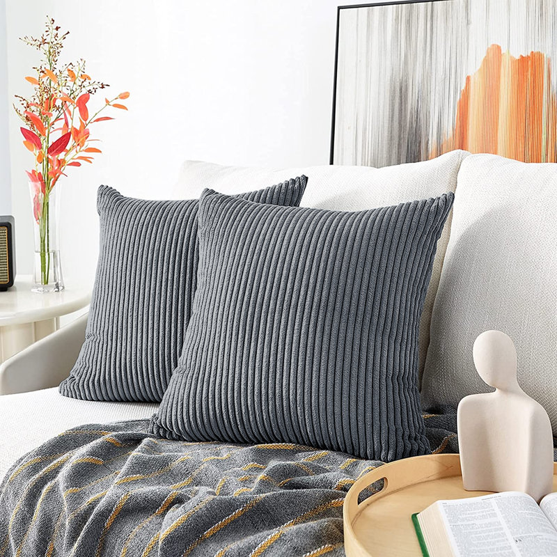 Swipe Stripe Velvet Cushion Covers - Set of 2, Grey