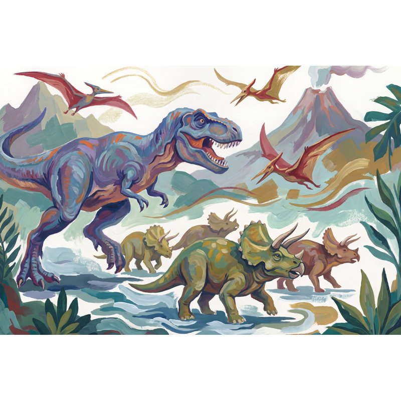 Papier peint dinosaure volcan préhistorique, 100 po x 96 po, Peler et coller