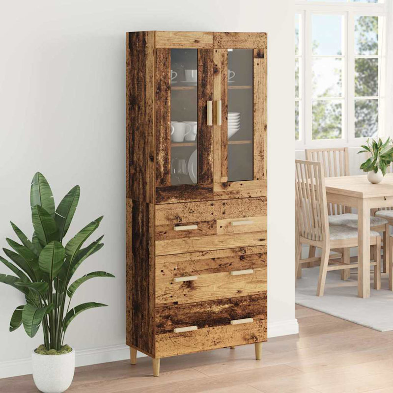  Highboard Old Wood 69.5 X 34 X 180 Cm Engineered Wood And Glass, Old Wood