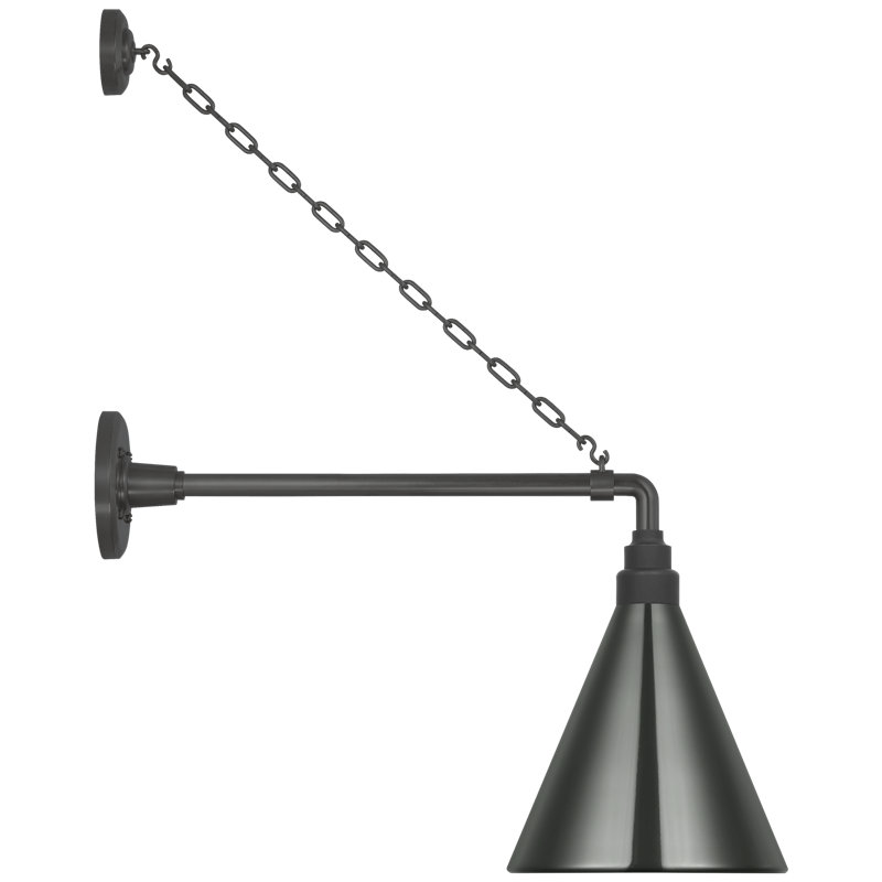 Thomas O'Brien, "Academy 17.5" Anchored Mack Barn Light in Matte Black with 12.5" Green Conical Savannah Shade, Gray