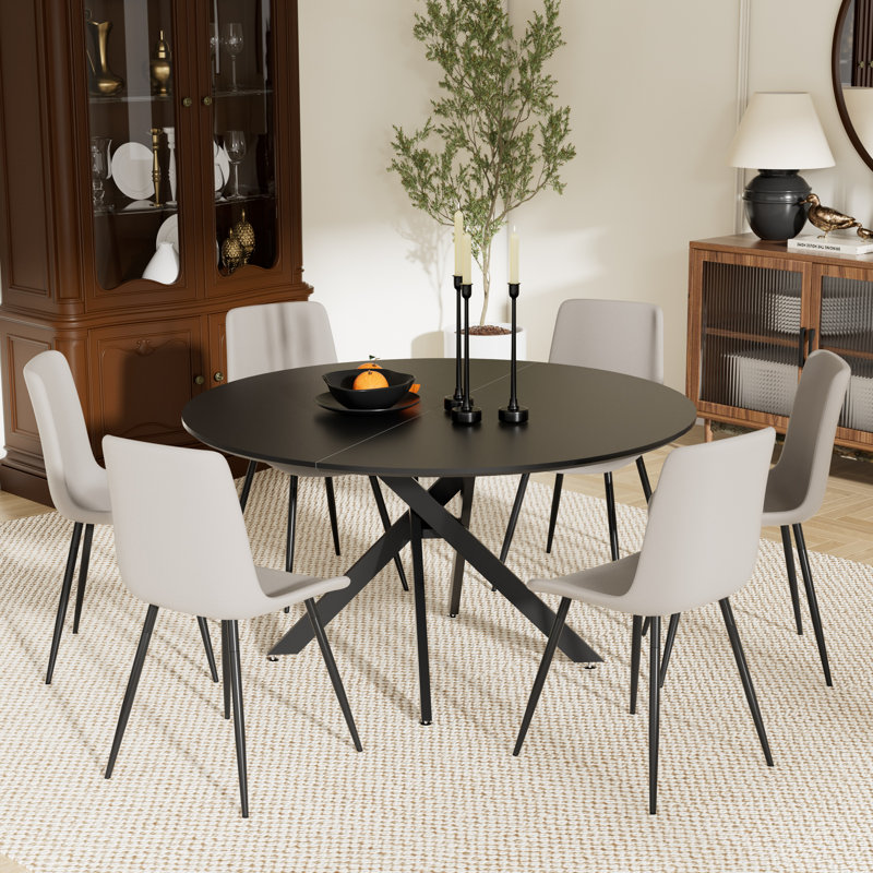 Ensemble de table ronde, Noir, noir, noir, noir, Gris, 7