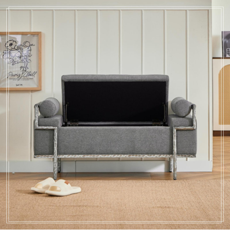 Yannick Polyester Blend Upholstered Bench with Flip Top, Grey