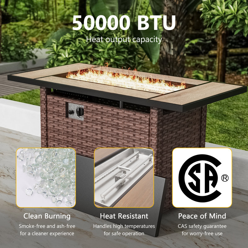 45'' Propane Fire Pit Table, 50,000 BTU Steel Gas Fire Pit for Outdoor, Brown