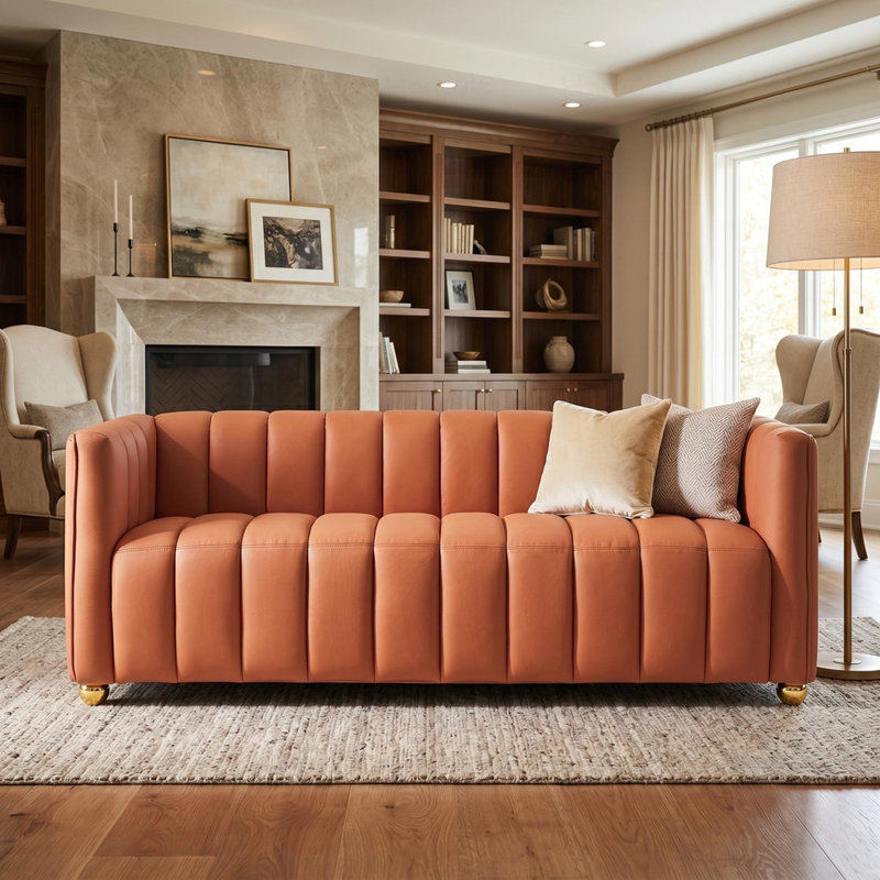 Canapé capitonné Modern Glam, Fabric-Orange