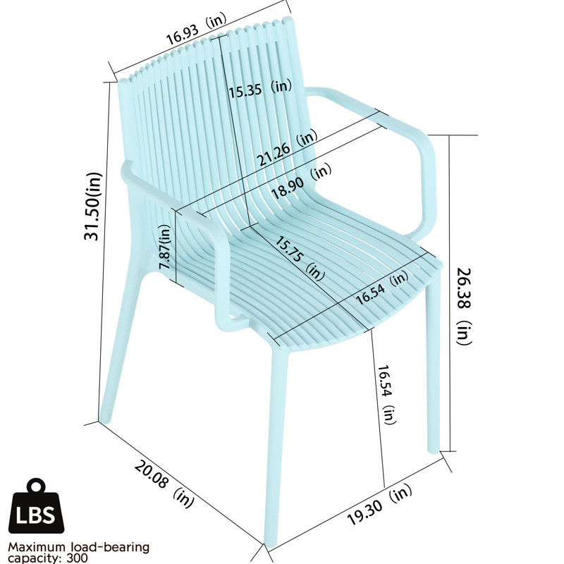 4 fauteuils empilables bleu-gris en polypropylène et une table carrée multifonctionnelle intérieure/extérieure, dossier ergonomique à lattes, plateau et pieds en métal blanc kaki, résistants aux intempéries, sans entretien.