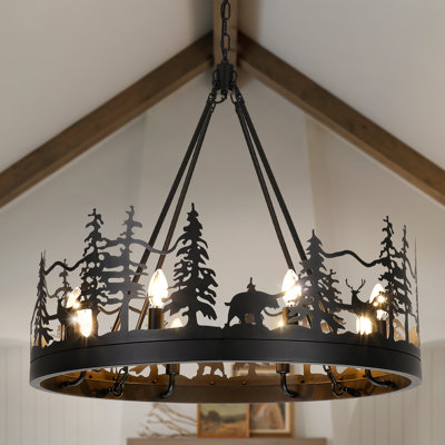 Ambient Rustic Chandelier Wagon Wheel Farmhouse Chandelier for Dining Living Room Foyer