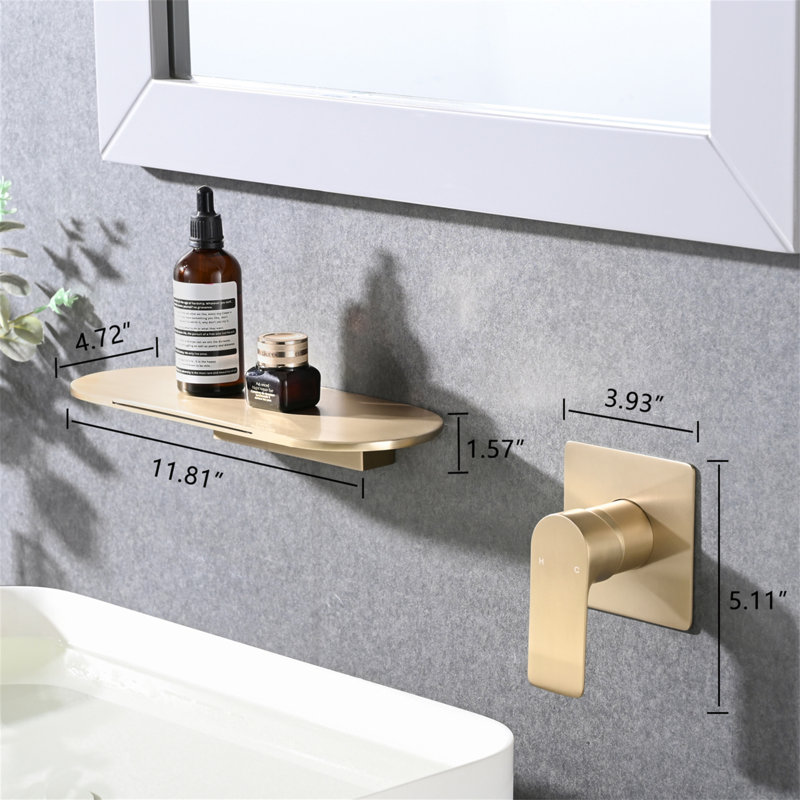 Single Handle Wall Mounted Bathroom Waterfall Sink Faucet, Brushed Gold