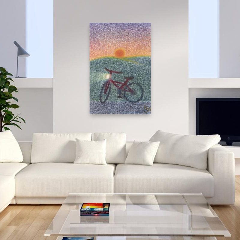"Vélo au coucher du soleil", 48" H x 32" W