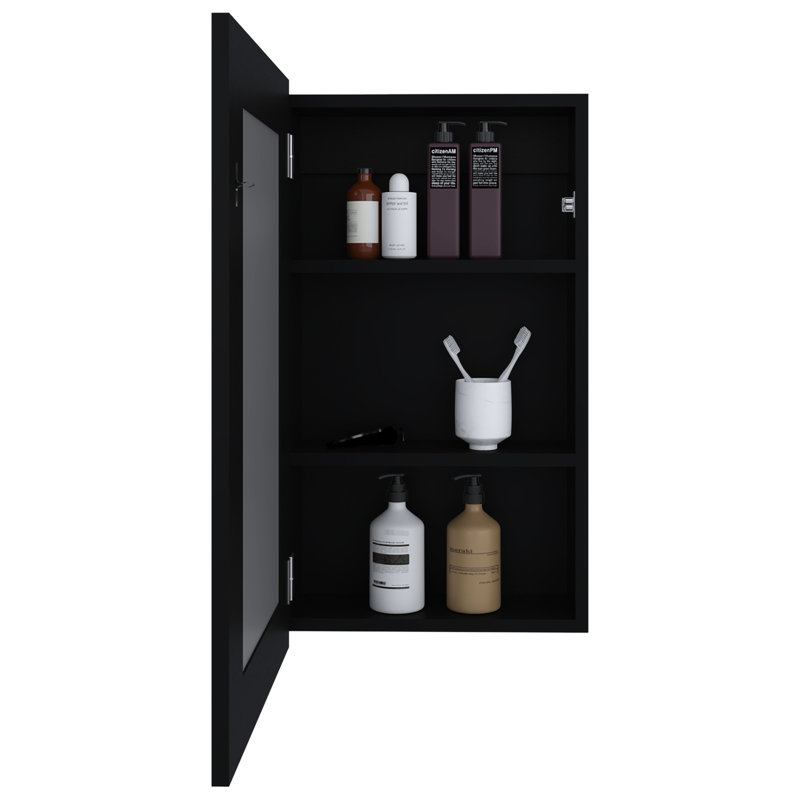 Armoire de salle de bain et de cuisine étroite de 25,7 po x l 15,7 po en noir - trois tablettes intérieures pour le rangement avec espace de rangement