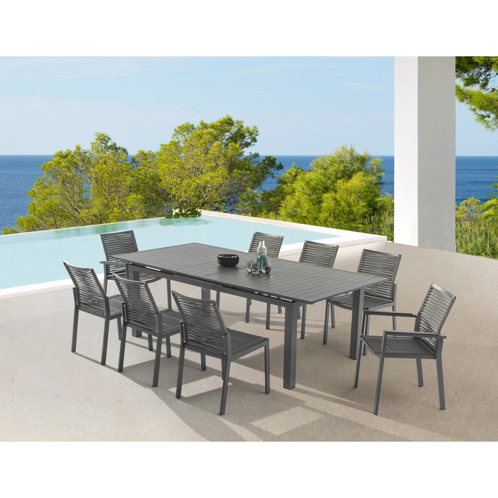 95.5'' Extendable Aluminum Outdoor Dining Table, Dark Gray