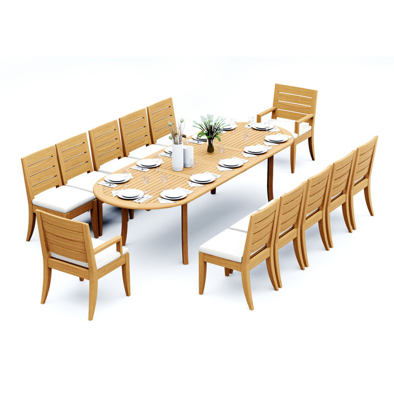 Atnas Outdoor Teak Dining Set, 118"L Oval, 12
