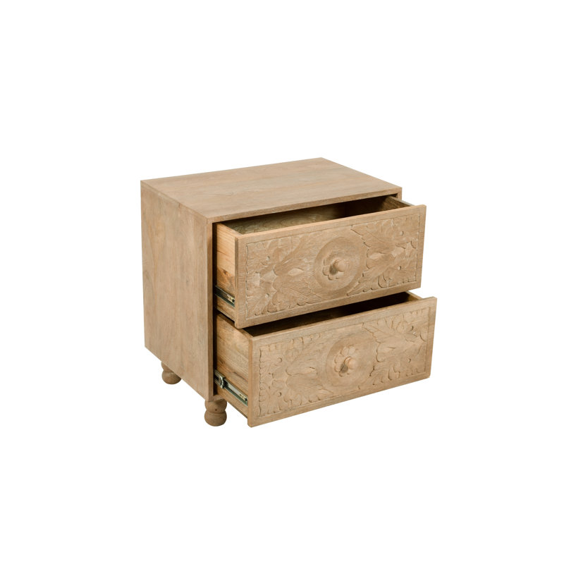 Table de chevet en bois massif à 2 tiroirs Malley