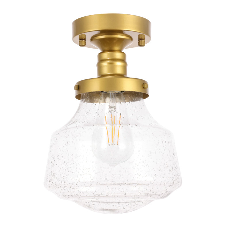 Plafonnier semi-encastré à 1 lumière Steverson, Bullé, Laiton, H 8,1 po x l 8 po x P 8 po