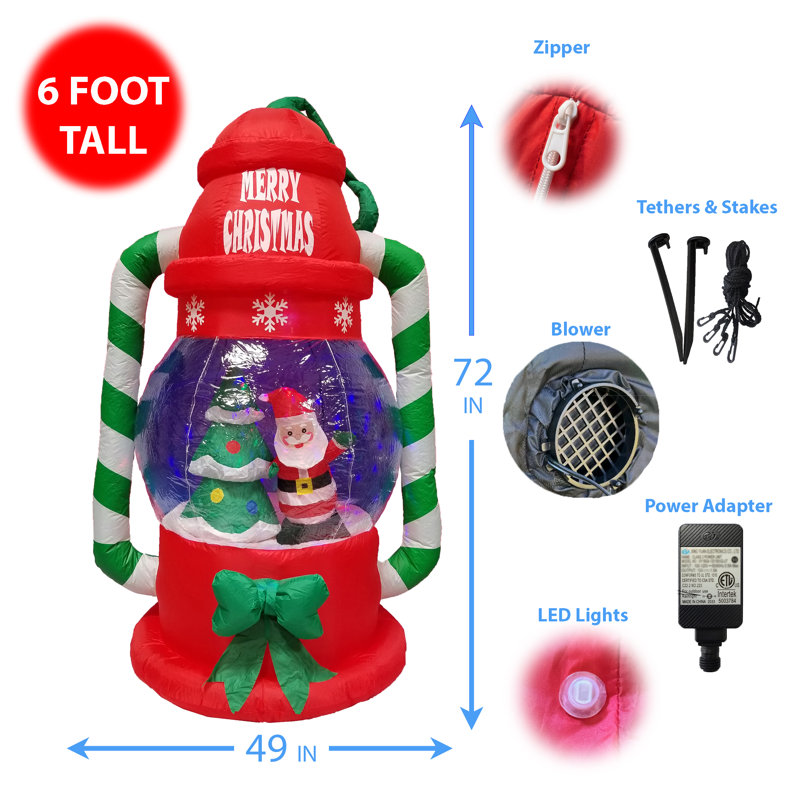 Grande lanterne gonflable de Noël 6 pieds avec père Noël et arbre de Noël