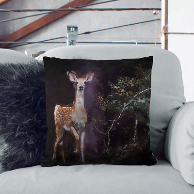 Curious Fawn In Abstract Square Throw Cushion