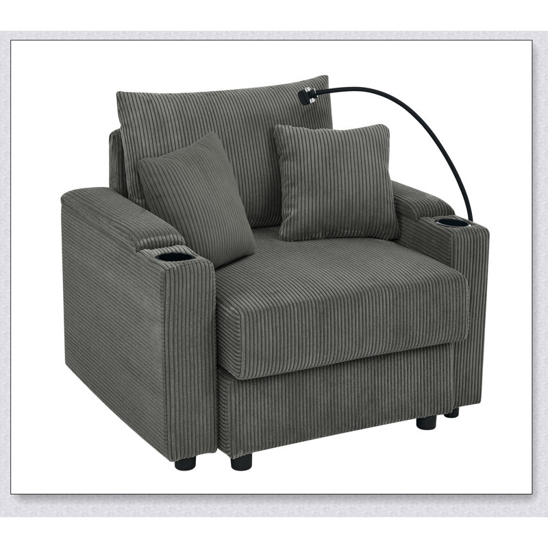Chaise avec accoudoirs confortable avec rangement et porte-gobelets pour le salon, parfaite pour la détente et l'organisation