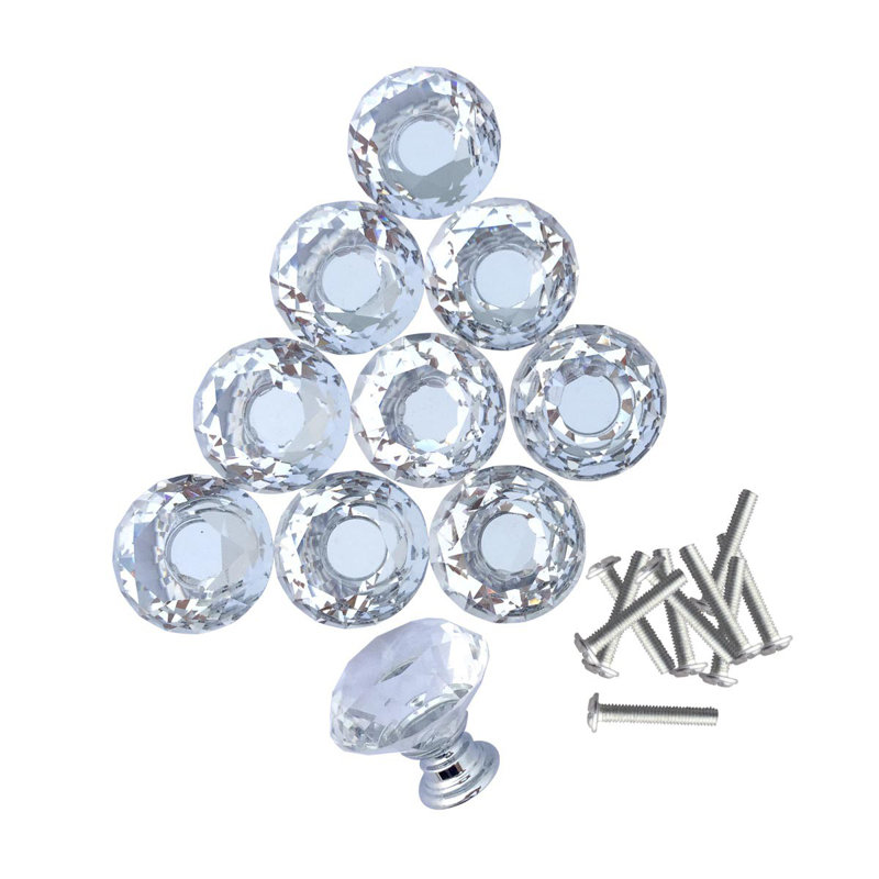 Clear Glass Diamond Cut Cabinet Knobs with Mounting Hardware