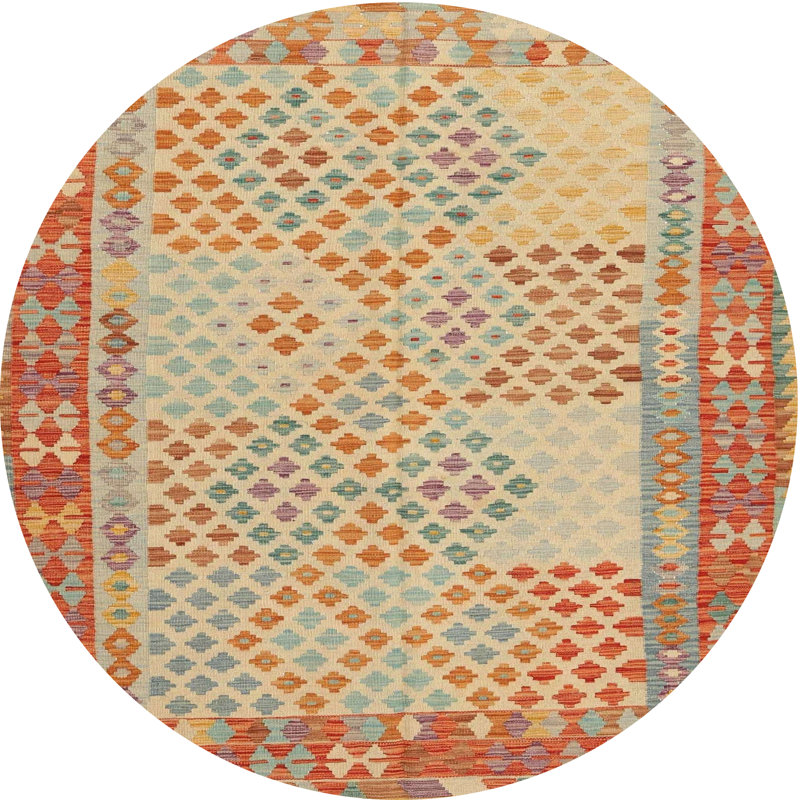 Tapis beige / rouge / bleu Southwestern, Rond 6 pi