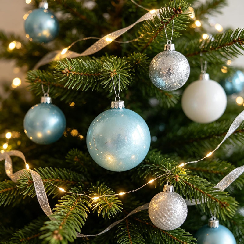 Ensemble de décoration de sapin de Noël bleu incassable avec boules de Noël | Plastique durable incassable, assortiment bleu élégant, suspension facile pré-suspendue, conception légère adaptée aux branches
