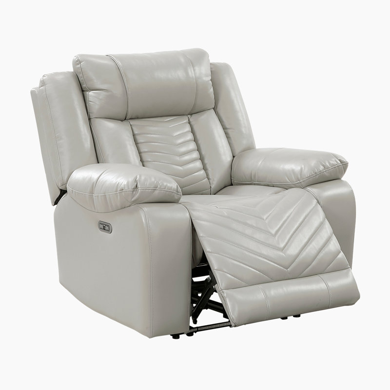 Marlow 40" Modern & Contemporary Power Recliner - Faux Leather Recliner with supportive high-density foam, USB charging, LED lighting, and V-pattern stitching.