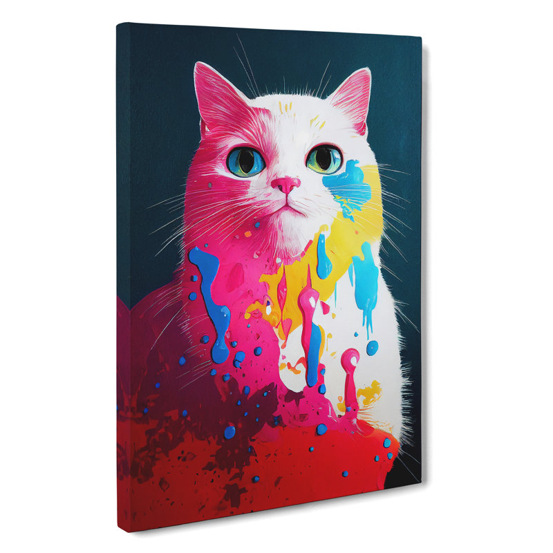 Cat In Paint No.1 - Wrapped Canvas, 60cm H x 40cm W x 3cm D