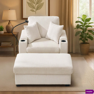 Ayvion 40.75" W Multifunctional Corduroy Sofa with One Ottoman