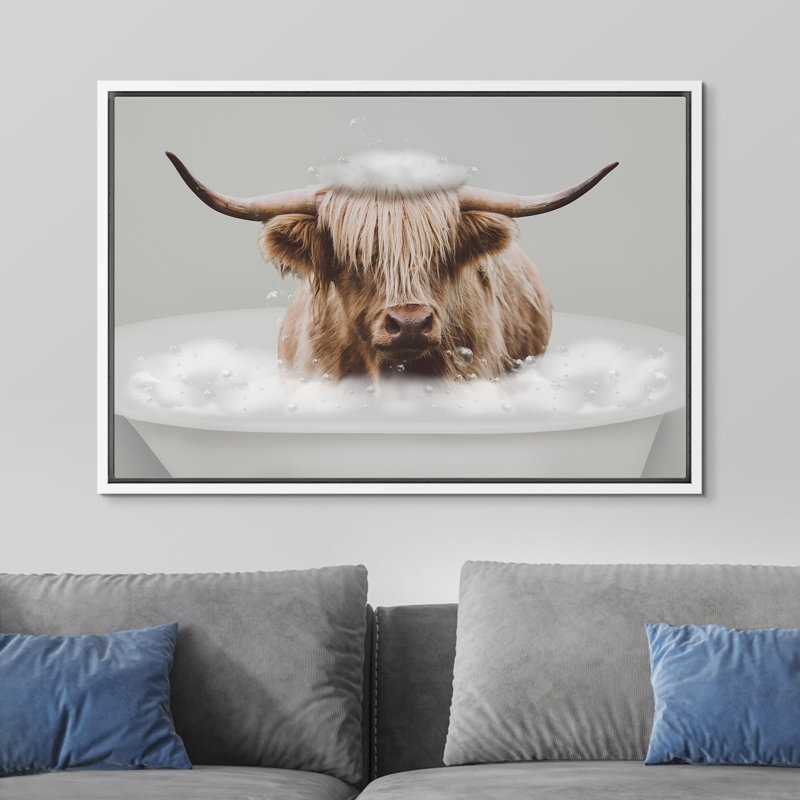 Animaux, décoration de salle de bain amusante, vache Shetland, Impression encadrée, H 24 po x l 36 po, Blanc