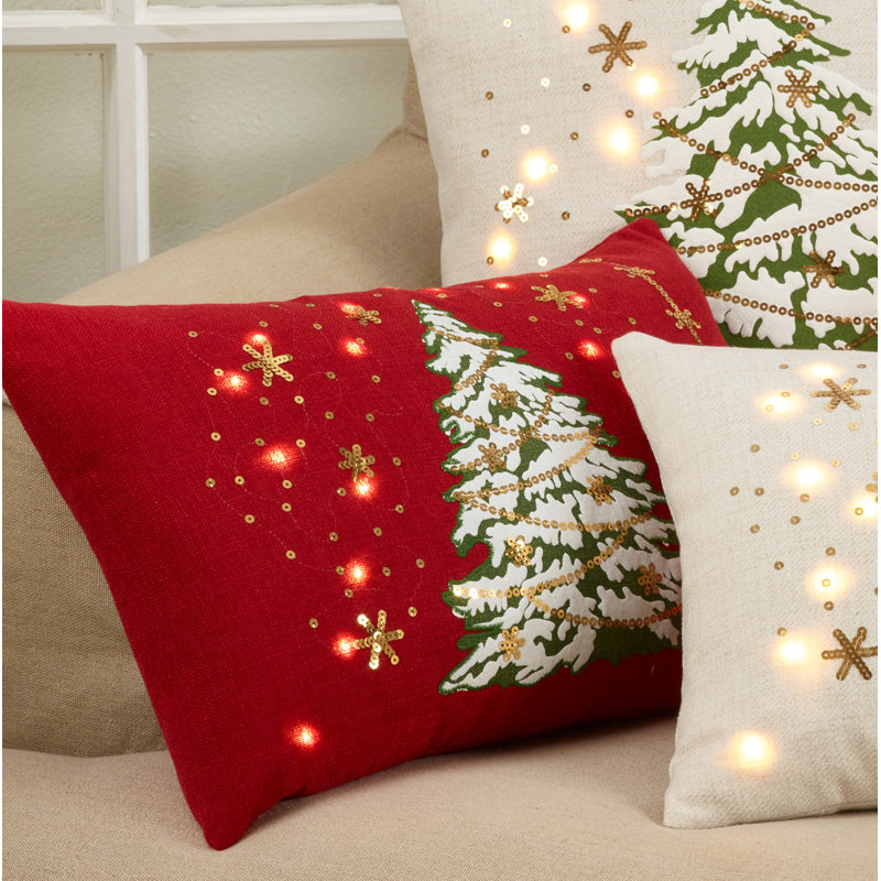 Red LED Christmas Tree Poly Filled Throw Pillow