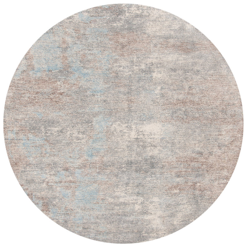 Dendron Hand Tufted Wool/Viscose Pile Abstract Rug in Gray/Ivory, Round 6'
