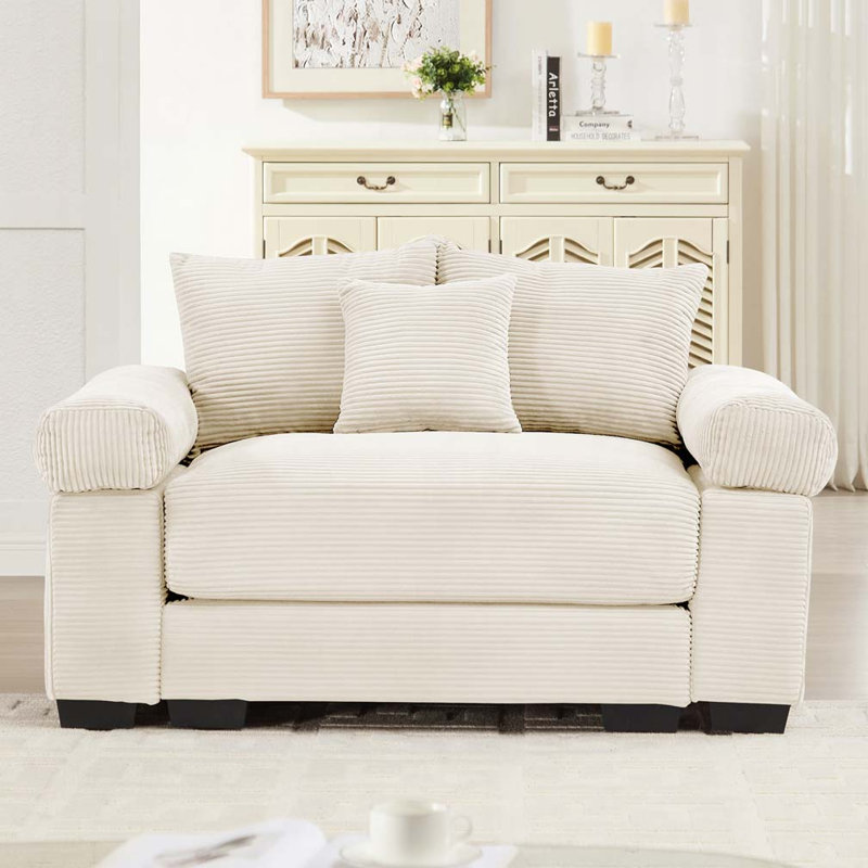 Fauteuil club 54,3 po, Velours côtelé beige