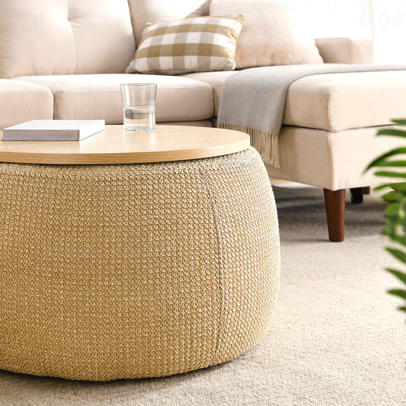 Repose-pieds rond avec rangement - Table de bout et repose-pieds 2 en 1