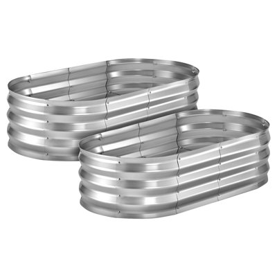 Galvanized Raised Garden Beds, 4 x 2 x 1 ft, Oval Metal Planter Boxes Kit Outdoor, Bottomless Elevated Garden Box with Gloves, Alu-Zinc, for Planting Flowers Fruits Vegetables, Silver