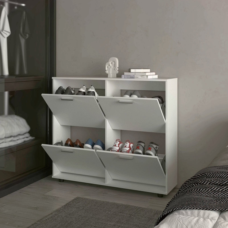 Tilt-Out Shoe Storage Cabinet With Multiple Compartments And Modern Design