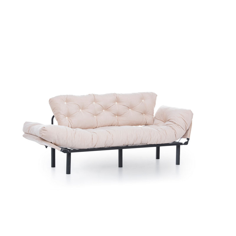 Modern 3-Seat Sofa Bed, Cream Polyester Fabric, 72.8 x 33.5 x 33.5 inches | 100% Metal Frame & Plastic Legs, 5-Level Adjustable Arms | Comfortable 24 DNS Foam Seat & Back, Max Weight Capacity: 661 lbs | Stylish & Functional for Living Room