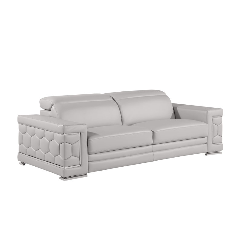 Charliee Genuine Leather Sofa, Light Gray