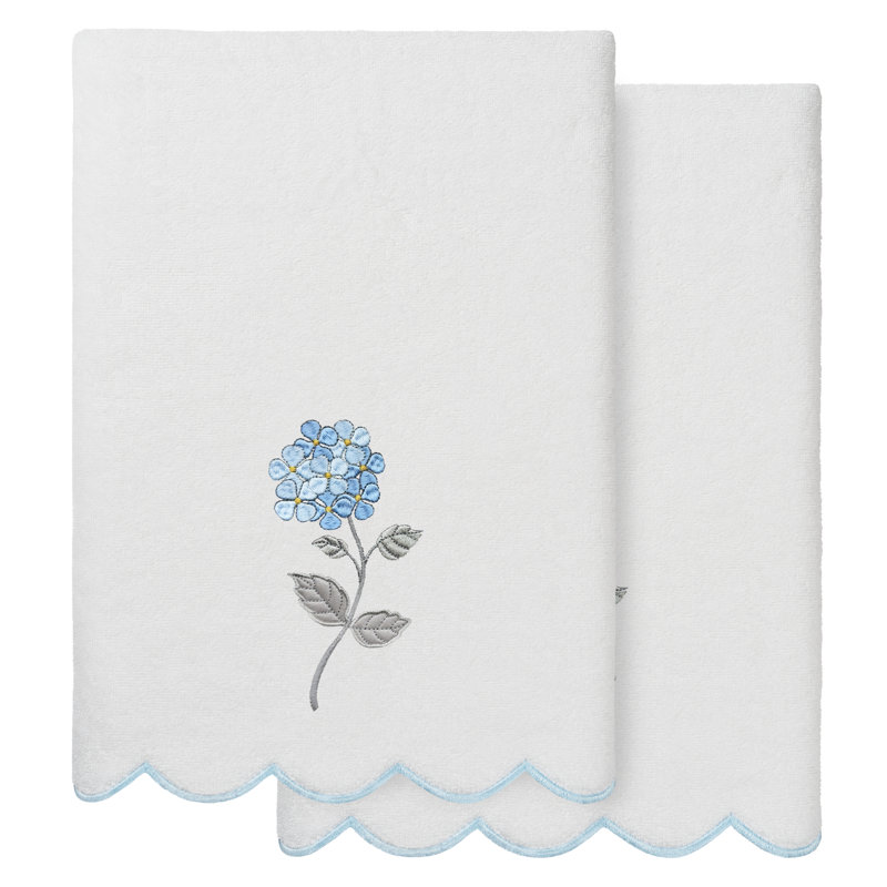  Ensemble de serviettes de bain 100% coton turc 2 pièces festonné HYDEA, Serviette de bain - paquet de 2, Blanc / Bleu