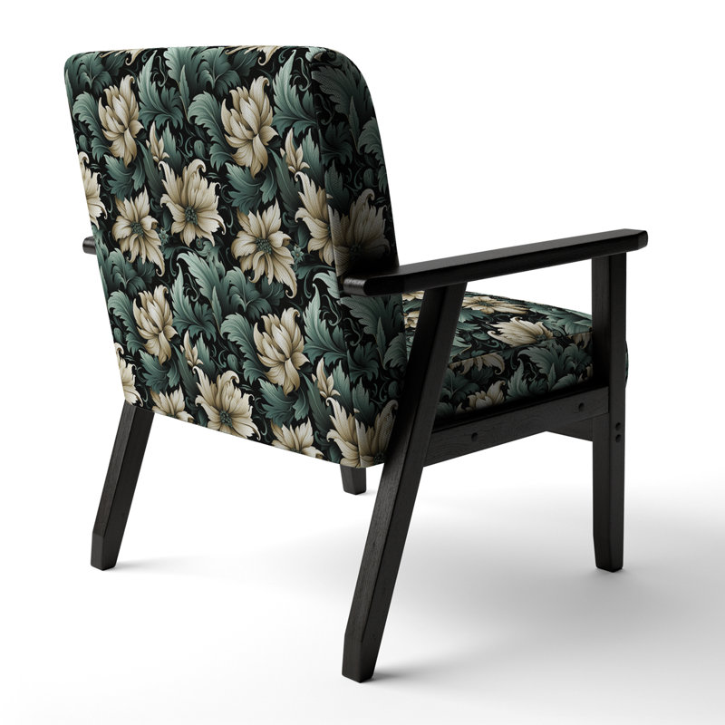 Fauteuil d'appoint rembourré vert et beige avec motif floral vert et beige