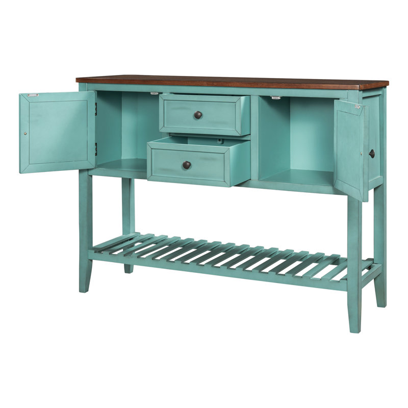 Bellflower 46'' Solid Wood Console Table, Brown, Blue