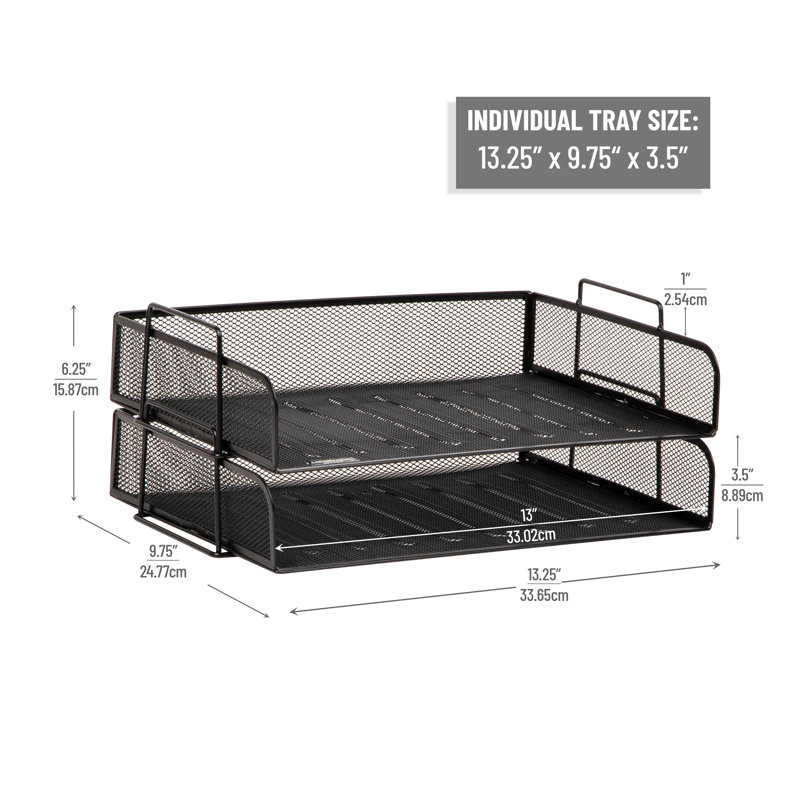 Bac à papier empilable, organisateur de bureau, rangement pour dossiers, bureau, filet métallique, 2 pièces, noir, Noir