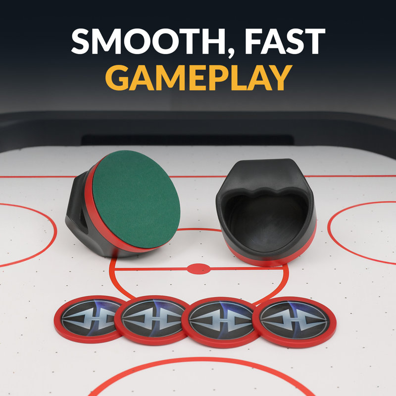 Hathaway Air Hockey Pucks and Paddles Set – Two Ergonomic 4-inch Pushers and Four 3-inch ABS Table Hockey Pucks – Durable Game Accessories Ideal for Home Play or Arcade Style Tables - Black and Red