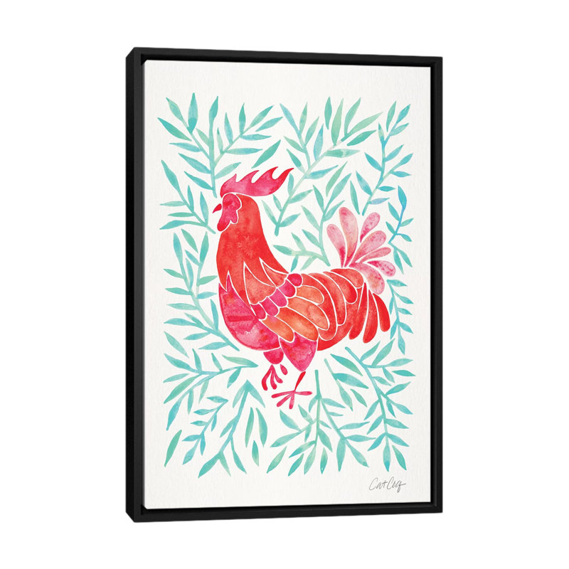 Coq par Coquillette - reproduction d'art, H 60 po x l 40po x P 1,5 po, Toile avec cadre noir, Aucun mat