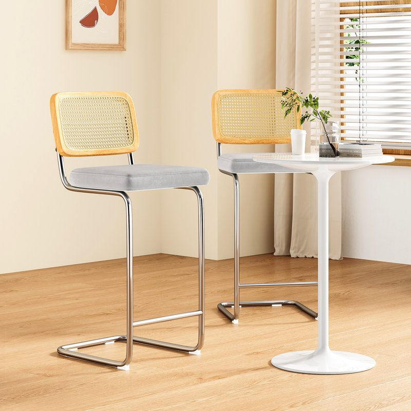 Tabouret de bar gris de 30 po à hauteur de comptoir de 2, velours rembourré avec dossier, chaises sans accoudoirs pour îlot de cuisine, cadres en métal, conception en porte-à-faux, fonction de glissement, méthode d'assemblage rapide, style moderne