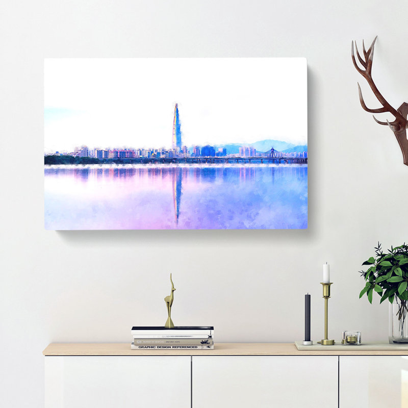 Seoul Skyline In South Korea Painting - Wrapped Canvas Print, 50cm H x 76cm W x 3cm D